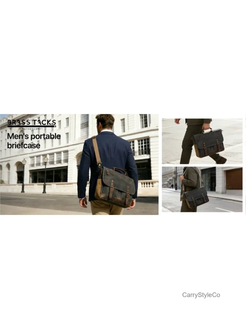 Vintage Messenger Bag, Heavy Duty Waxed Canvas & Genuine Leather Briefcase
